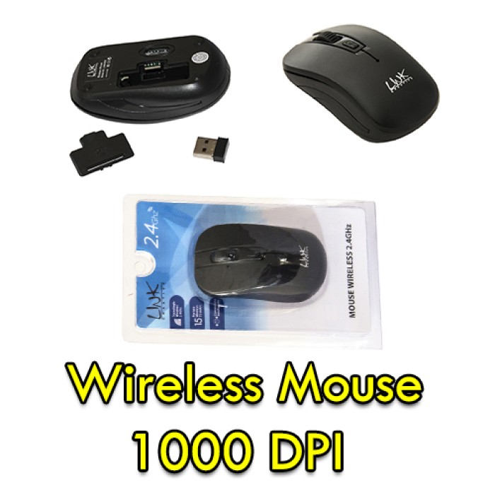 MOUSE WIRELESS 3 TASTI NERO RICEVITORE USB 1000 DPI NUOVO