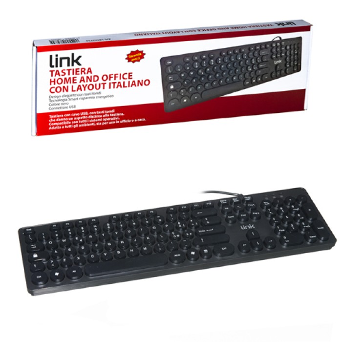 TASTIERA ITALIANA USB CON TASTI TONDI COLORE NERO ANTIPOLVERE