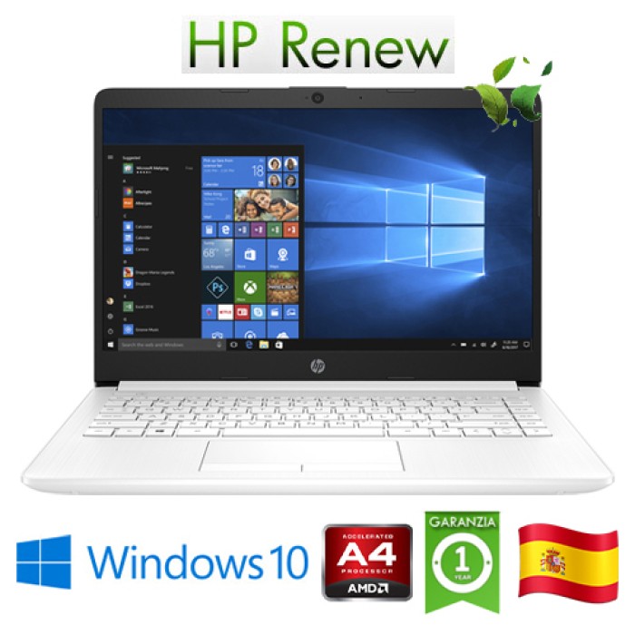 Notebook HP 14-dk0025ns AMD A4-9125 2.3GHz 4Gb 256Gb SSD 14' HD LED Windows 10 HOME [LINGUA SPAGNOLA]