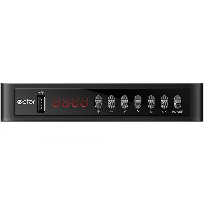Decoder Digitale Terrestre E-Star T2-618 UHD DVBT-2 RJ45 USB 2.0 HEVC Main 10 Nero