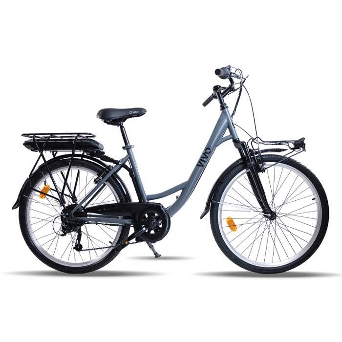 Vivobike CITY BIKE M-VM2622 250 Watt 80 Km Autonomia LED Gray Acciaio [NUOVO]