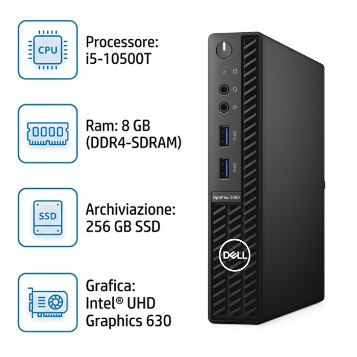 PC UltraSlim Tiny Dell Optiplex 3080 USFF Core i5-10500T 2.3GHz 8GB 256GB SSD Windows 11 Professional