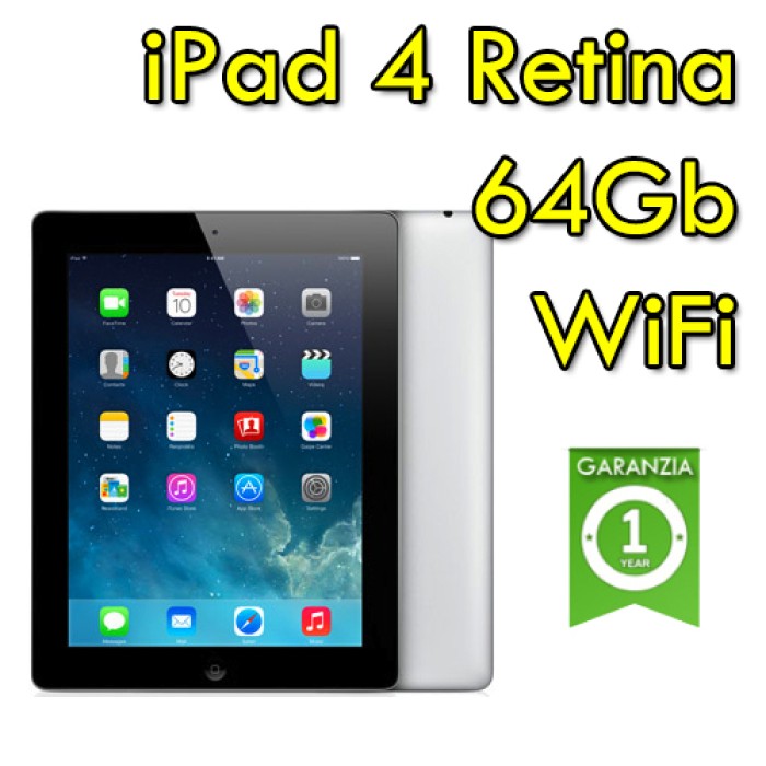 iPad 4 64Gb Black WiFi 9.7' Retina Bluetooth Webcam (Quarta Generazione) MD512LL/A