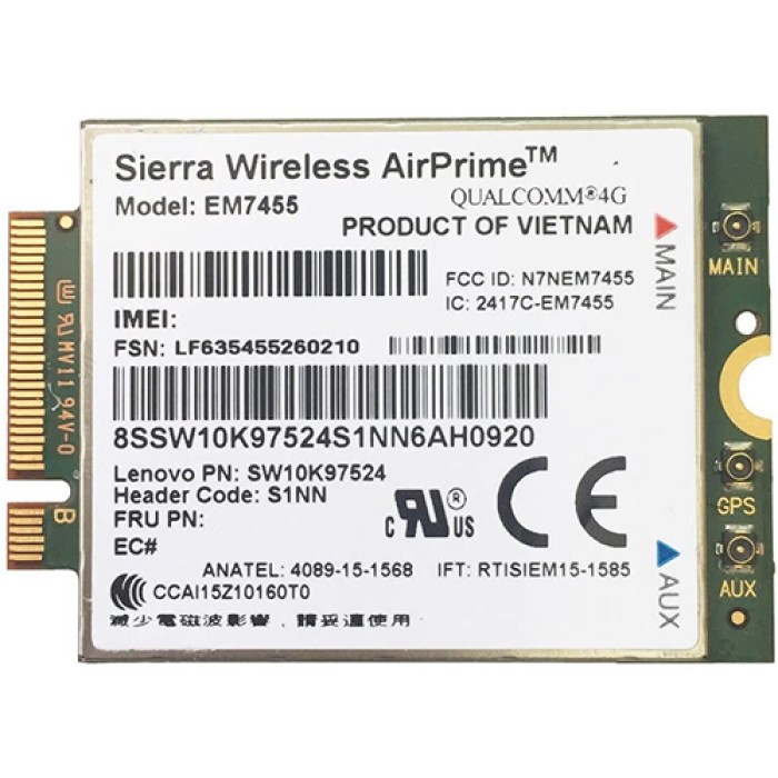 Scheda 4G LTE per Lenovo Yoga EM7455 Sierra Wireless AirPrime PCI Express Internal WWAN