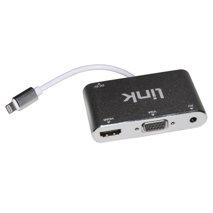 ADATTATORE CONNETTORE iPHONE 8 POLI MASCHIO A HDMI + VGA + AUDIO