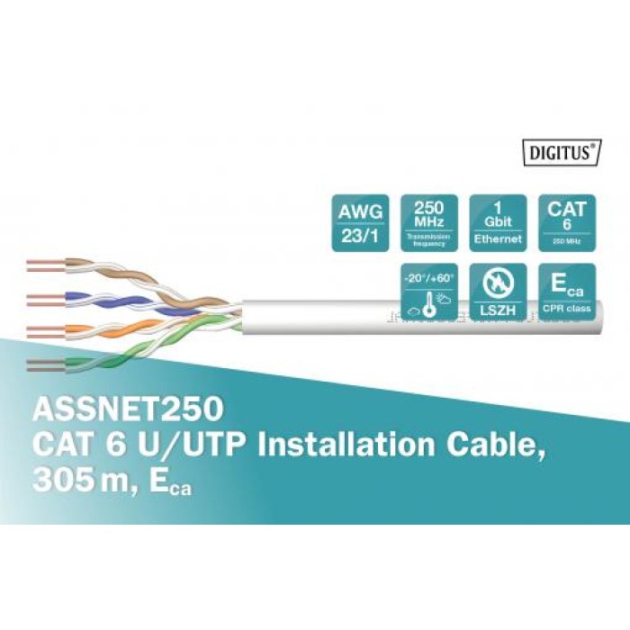 DIGITUS Cavo di installazione rete CAT 6 U-UTP matassa mt 305 materiale CCA Classe ECA