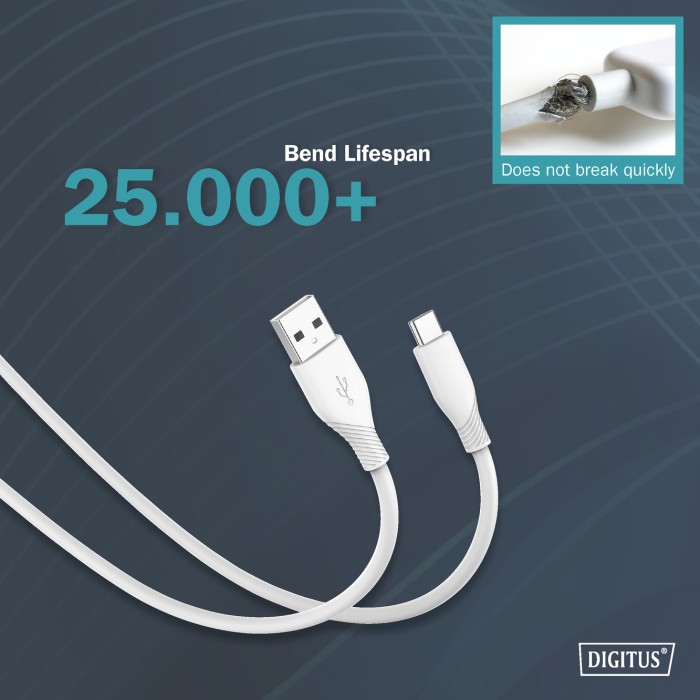 CAVO RICARICA GUAINA SILICONE USB-A / USB-C 0,5m, USB 2.0, 60W, BIANCO