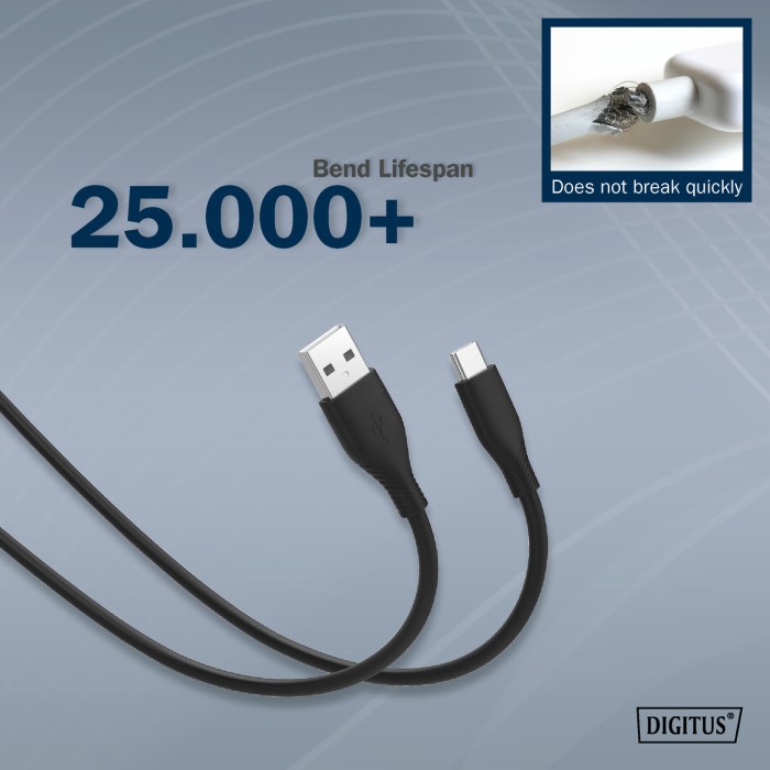 CAVO RICARICA GUAINA SILICONE USB-A / USB-C 1m, USB 2.0, 60W, NERO