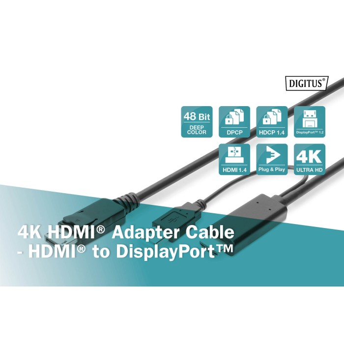 DIGITUS Cavo adattatore da 4K HDMI - da HDMI a DisplayPort mt 2