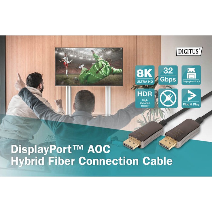 DIGITUS Cavo in fibra ottica ibrido DisplayPort ? AOC, UHD 8K, 15 m