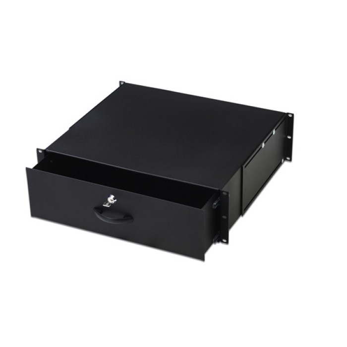 CASSETTO PER ARMADI RACK 19' CON SERRATURA, 3 UNITA', COLORE NERO RAL9005-DIMENSIONI (L/P/A) MM. 485X480X134