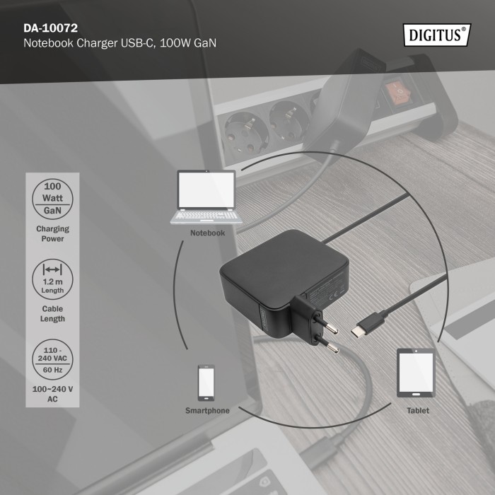 DIGITUS Caricatore per notebook USB-C, 100W GaN