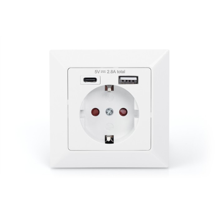 DIGITUS Presa di sicurezza da incasso con 1 USB Type-C ?, 1 USB A