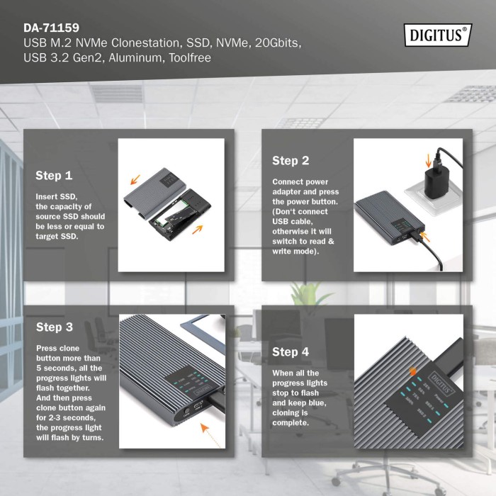 DIGITUS USB M.2 NVMe Clonestation, SSD, NVMe, 20Gbit, USB 3.2 Gen2, Alluminio, senza attrezzi