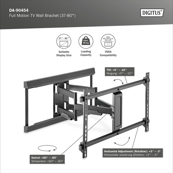 DIGITUS Supporto a parete per Full Motion TV (37-80')