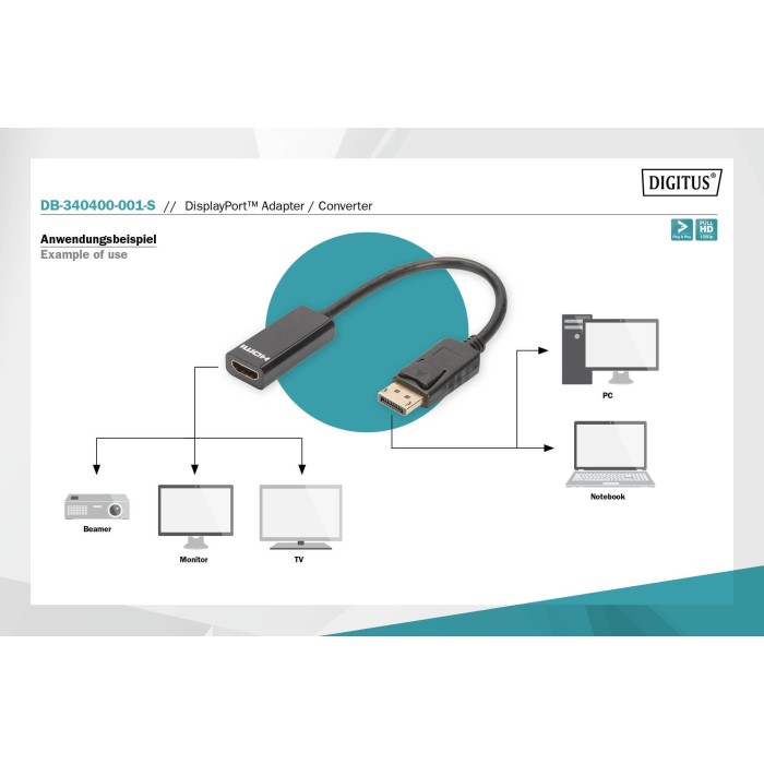 ADATTATORE HDMI ? FEMMINA - DISPLAYPORT MASCHIO DIGITUS<br/>