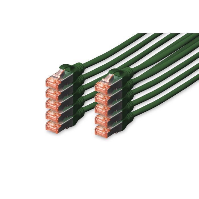 CONFEZIONE 10 CAVI CAT 6 SCHERMATI S/FTP MT 0,5 COLORE VERDE DIGITUS