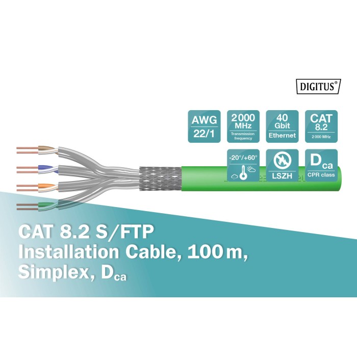 DIGITUS Cavo di installazione CAT 8.II S/FTP, 100 m, simplex, Dca