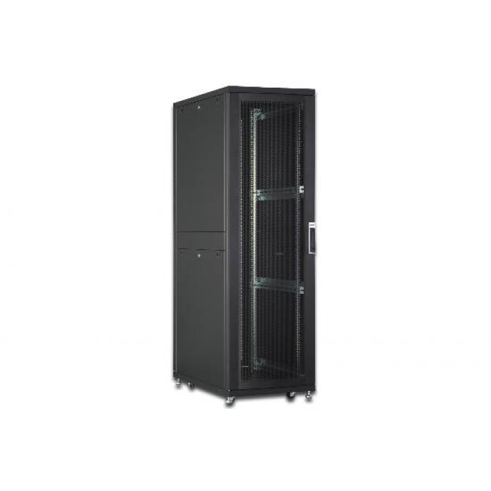 ARMADIO RACK 19' 42 UNITA' LINEA SERVER (A)1970 x (L)600 (P)1000MM. COLORE NERO CON PORTA TRAFORATA E RUOTE