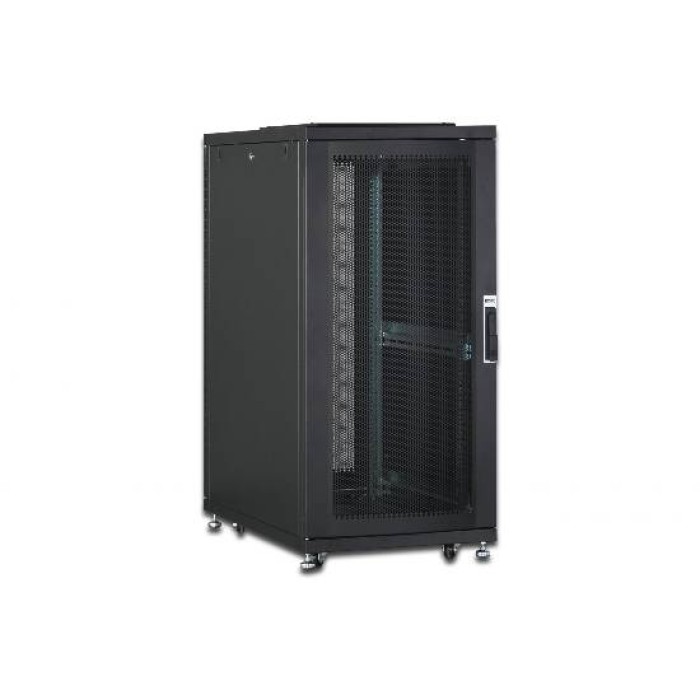 ARMADIO RACK 19' 26 UNITA' LINEA SERVER (A)1342 x (L)600 (P)1000MM. COLORE NERO CON PORTA TRAFORATA E RUOTE