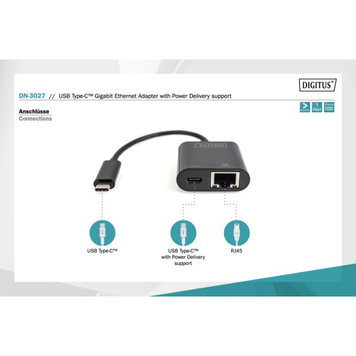 ADATTATORE USB-TIPO-C / RETE GIGABIT + PORTA PD PER ALIMENTAZIONE