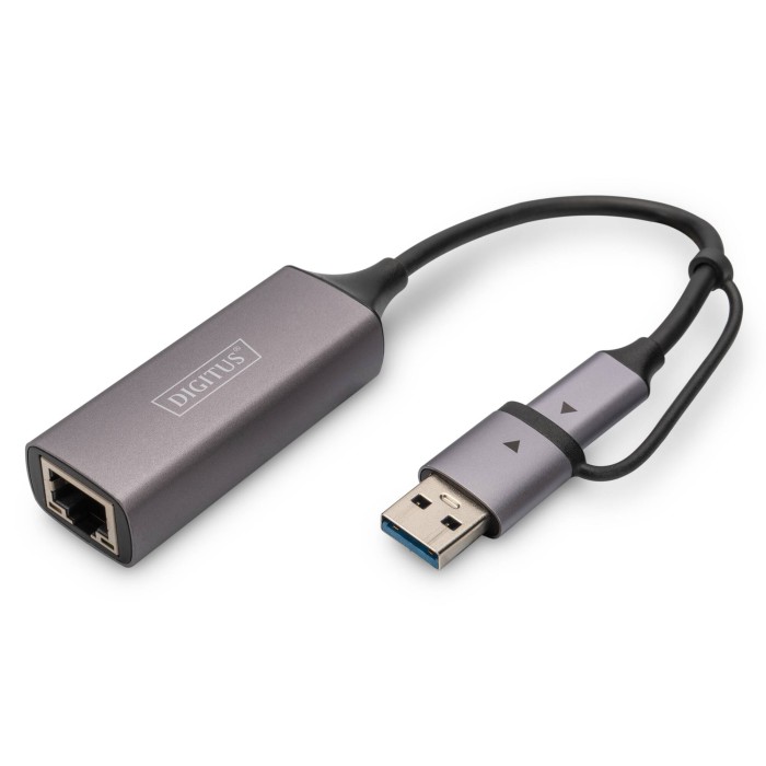 DIGITUS Adattatore Gigabit Ethernet USB Type-C 2.5G, USB-C + USB A (USB3.1/3.0)