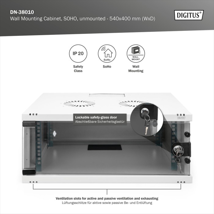 Armadio da muro 4U DIGITUS SOHO smontato - 540 x 400 mm (L x P) colore grigio
