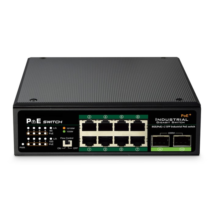 SWITCH INDUSTRIALE 8 PORTE GIGABIT POE CON 2 SFP IEEE802.3af/at, DIN RAIL
