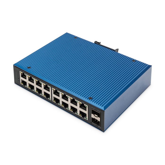 DIGITUS Switch di rete Gigabit Ethernet a 16 porte, industriale, non gestito, 2 Uplink SFP