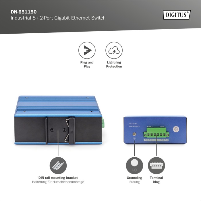 Switch Gigabit Ethernet industriale a 8+2 porte