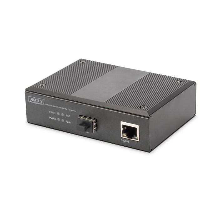 MEDIA CONVERTER INDUSTRIALE POE GIGABIT PSE, RJ45, SFP 10/100/1000BaseTX - 1000Base-X 80 KM