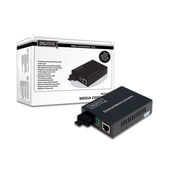 CONVERTITORE 10/100/1000 GIGABIT MEDIA CONVERTER RJ45 - FIBRA OTTICA SC 1000Base-LX