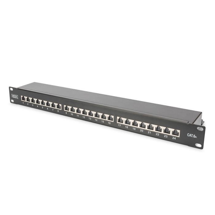 PANNELLO PATCH 19' CATEGORIA 6A SCHERMATO 24 PORTE 8 POLI RJ45 NERO