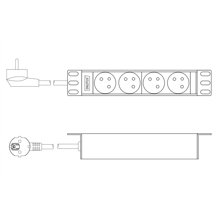 Presa da 10' con profilo in alluminio, prese a 4 vie CEE 7/5