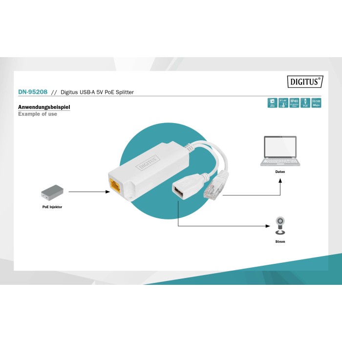 Splitter DIGITUS USB-A 5V PoE