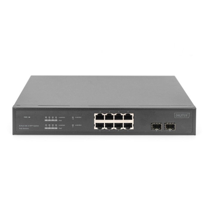 DIGITUS Switch PoE Gigabit Ethernet 8 porte con 2 porte SFP UPLINK, power budget 140W