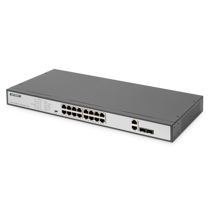 DIGITUS Fast Ethernet PoE Switch 16 porte, 19' Unmanaged, 2 porte Uplink