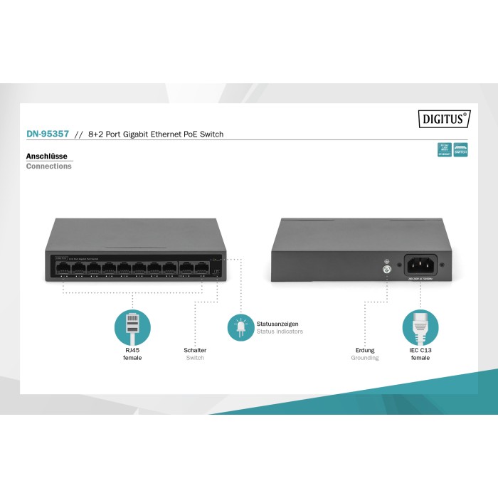 DIGITUS Switch PoE GE 8+2 porte