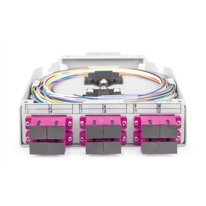 Scatola per guida top-hat in fibra ottica, MM-OM4, assemblata, con adattatore SC e pigtail