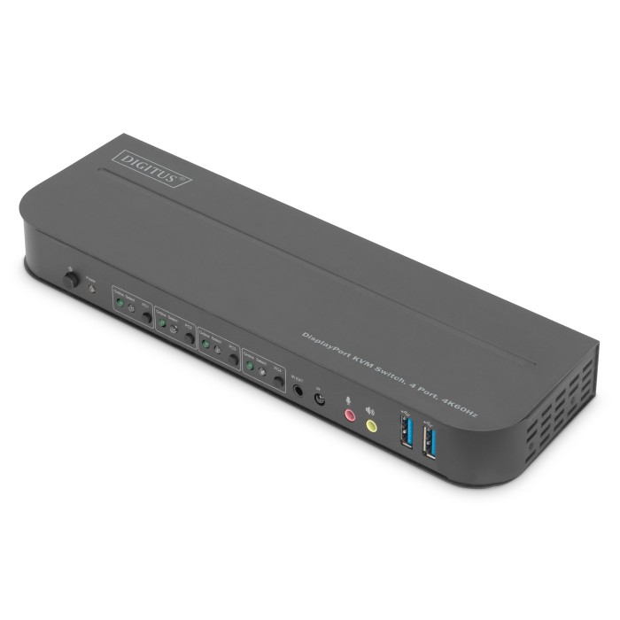 DIGITUS Switch KVM, 4 porte, 4K60Hz, 4 x DP in, 1 x DP/HDMI out