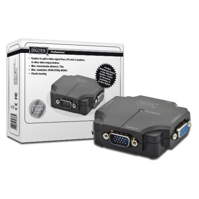 VIDEO SPLITTER COMPATTO PER 2 MONITOR VGA