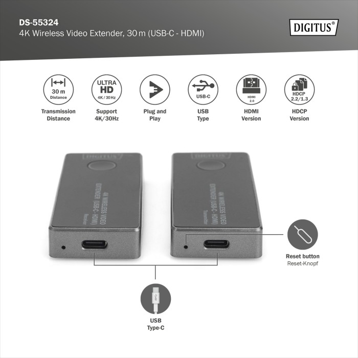 Extender video 4K Wireless, 30 m (USB-C - HDMI)