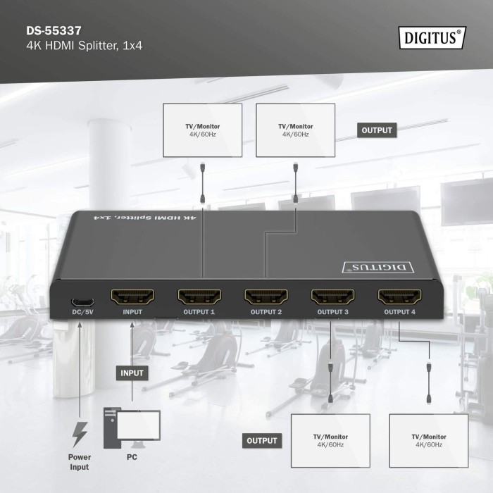 SPLITTER HDMI 1x4 4K/60Hz HDCP 2.2, EDID Control