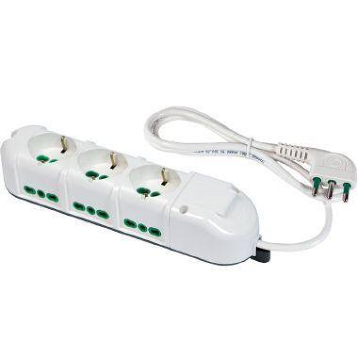 MULTIPRESA 9 PRESE CON 3 PRESE COMBO 19' SCHUKO-ITALIANE TRIPOLARI 10/16A E 6 PRESE ITALIANE TRIPOLARI 16A BIANCA