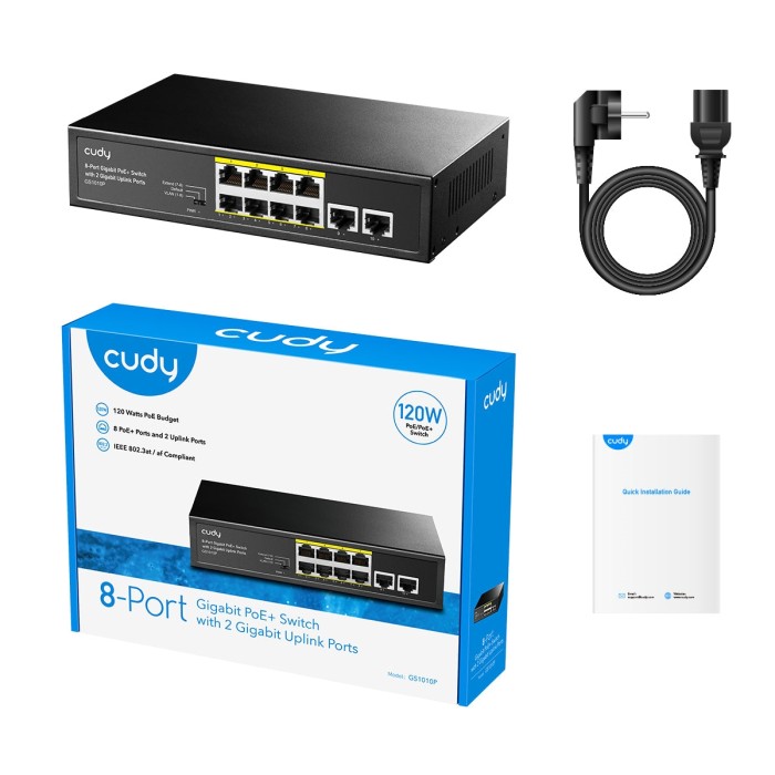 Switch Gigabit PoE+ a 8 porte con 2 porte Uplink Gigabit