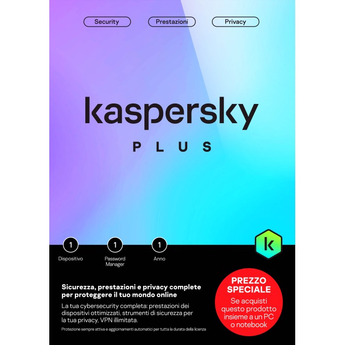 Kaspersky Plus 1 dispositivo 1 anno slim sierra bs IT att