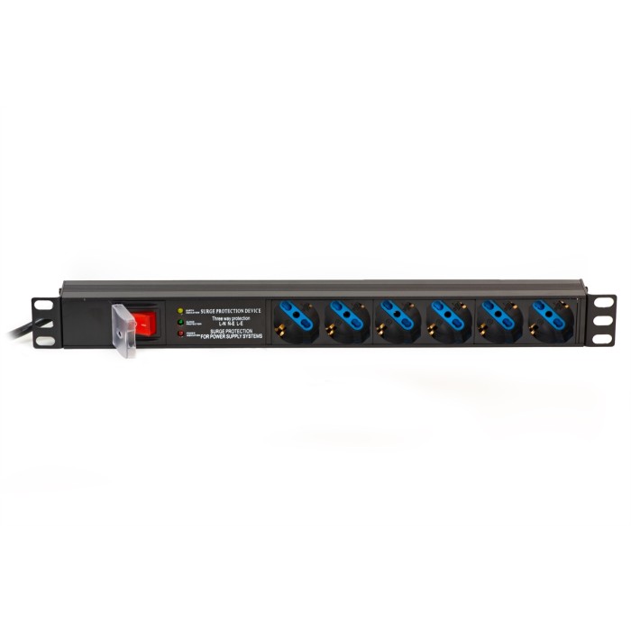 MULTIPRESA DA RACK 19' 6 PRESE UNIVERSALI CON INTERRUTTORE SPINA ITALIANA 16A E INTERRUTTORE CONTRO LE SOVRATENSIONI