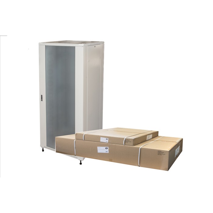 ARMADIO RACK 19' 42U (A)2055, (L)800, (P)800 COLORE GRIGIO PORTA VETRO DISASSEMBLATO CON GUIDACAVI  LATERALE