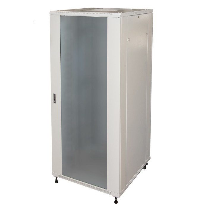 ARMADIO RACK 19' 42U (A)2055, (L)800, (P)800 COLORE GRIGIO PORTA VETRO CON GUIDACAVI  LATERALE