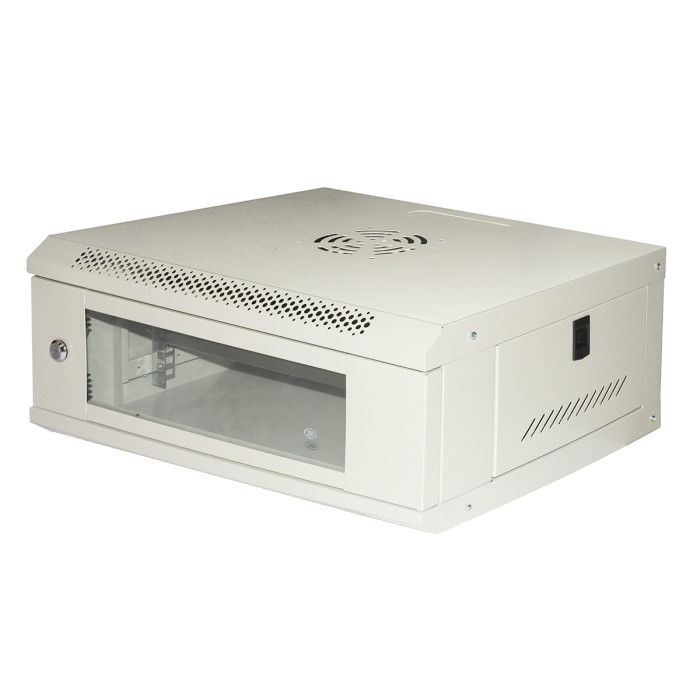 ARMADIO RACK 19' 4U LINK SERIE LIGHT COLORE GRIGIO CON PORTA VETRO (AxPxL) MM 240X400X530 RIPIANO INCLUSO